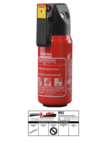 Gloria KFZ Auto-Pulverlöscher P1DB, 1kg mit Halterung u. Plakette